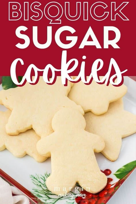 If you need the easiest holiday cookie cutout recipe, these Bisquick sugar cookies are it! Just a handful of ingredients and you'll have soft, tender sugar cookies for Christmas or any time of the year! Cookies Made With Bisquick, Bisquick Cookies Easy, Bisquick Sugar Cookies, Bisquick Cookie Recipes, Bisquick Recipes Dessert, Bisquick Cookies, Bisquick Mix Recipe, Sugar Cookies For Christmas, Bisque Recipes