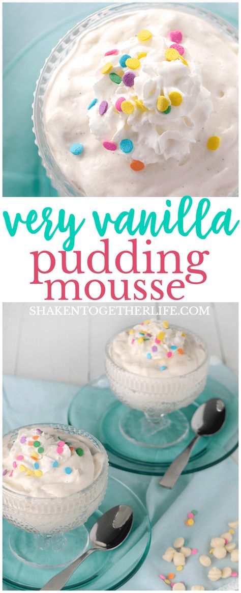 Creamy and fluffy, this Very Vanilla Pudding Mousse is a super simple no bake dessert with BIG vanilla flavor! Vanilla Pudding Desserts Easy, Dessert With Vanilla Pudding, Vanilla Pudding Mousse, Instant Pudding Desserts, Vanilla Pudding Desserts, Movie Meals, Jello Pudding Recipes, Dessert Jar, Jello Pudding Desserts