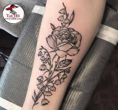 Lily Of The Valley Rose Tattoo, Hawthorne And Lily Of The Valley Flower Tattoo, Rose And Lily Of The Valley Tattoo, Lily Of The Valley And Rose Tattoo, Tattoo Lily Of The Valley, Lily Of The Valley Tattoos, Tattoo Lily, Honeysuckle Tattoo, Name Flower Tattoo