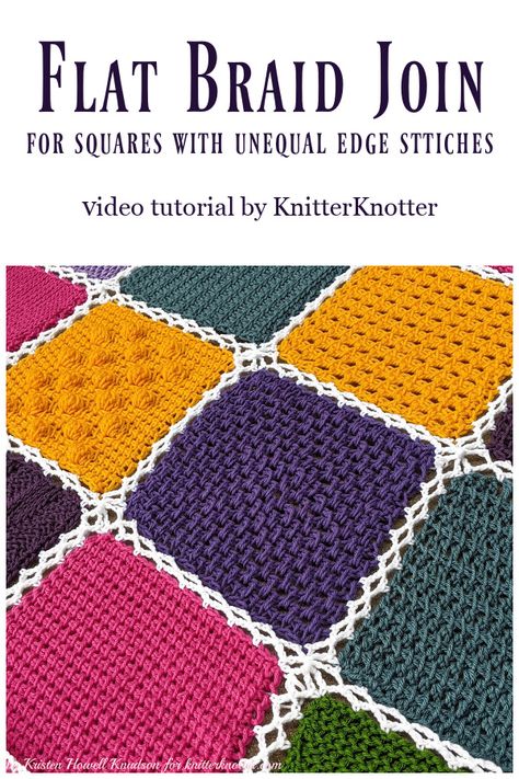 Flat Braid Join Crochet Tutorial, Crochet Flat Braid Join, Flat Braid Join Crochet, How To Join Knitted Squares Together, Crochet Seams Joining, Join As You Go Crochet, Join As You Go Crochet Squares, Crochet Blocks Free Pattern Squares, Crochet Joining Techniques