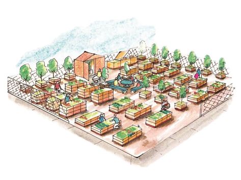 Community Garden Layout, Garden Community, Raised Garden Bed Kits, Community Gardens, Annual Garden, Farm School, Allotment Gardening, Garden Plots, Garden Entrance