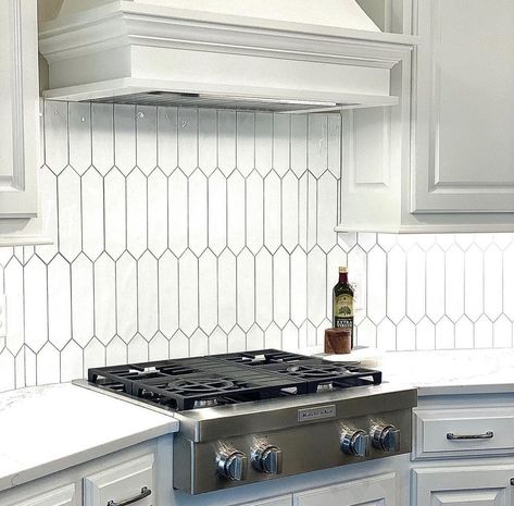 Picket style is a timeless alternative to your otherwise classic subway tile shape! @Emstertile carries several collections with a picket shape including: Concept, Picket, Splash, L’Amour, Charisma, and Craft II to name a few! White Picket Tile Backsplash Black Grout, Tile Shapes Names, Picket Fence Backsplash Kitchen, Picket Fence Tile Backsplash, Timeless Kitchen Backsplash, Picket Wall Tile, Picket Tile Backsplash, Diamond Backsplash, Picket Tile