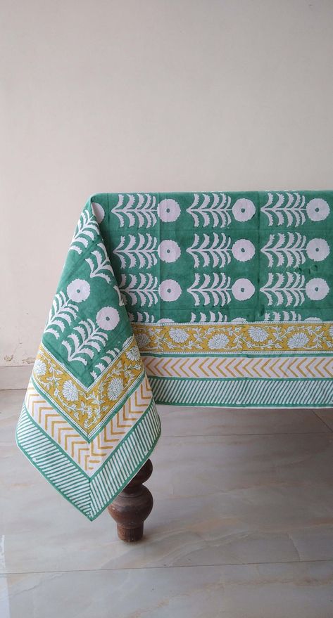 Green Floral Tablecloth Indian Block Print Table Cloth - Etsy UK Summer Tablecloth Ideas, Dining Table Cloth Decor, Tablecloth Design Ideas, Indian Block Print Tablecloth, Block Print Tablecloth, Branded Tablecloth, Oval Tablecloths, Batik Tablecloth, Tablecloth Inspiration