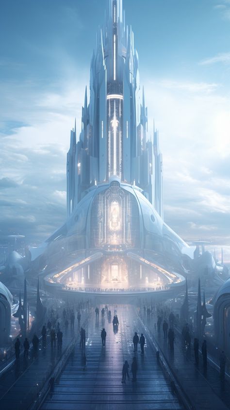 Alien World Concept Art, Sci Fi Palace, Cyberpunk Castle, Futuristic Royalty, Sci Fi Landscape, Futuristic Building, Future Buildings, Sci Fi City, Star Wars Concept Art