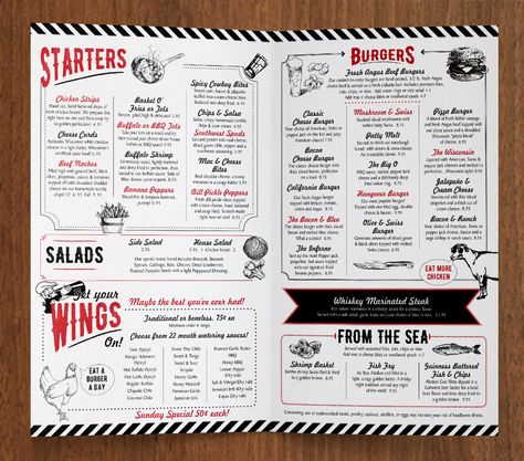 Retro style menu for casual eatery | 99designs Steak Restaurant, Menu Design Inspiration, Mexican Menu, Cafe Menu Design, Menu Covers, Coffee Shop Branding, Fish N Chips, Pizza Menu, Pizza Burgers