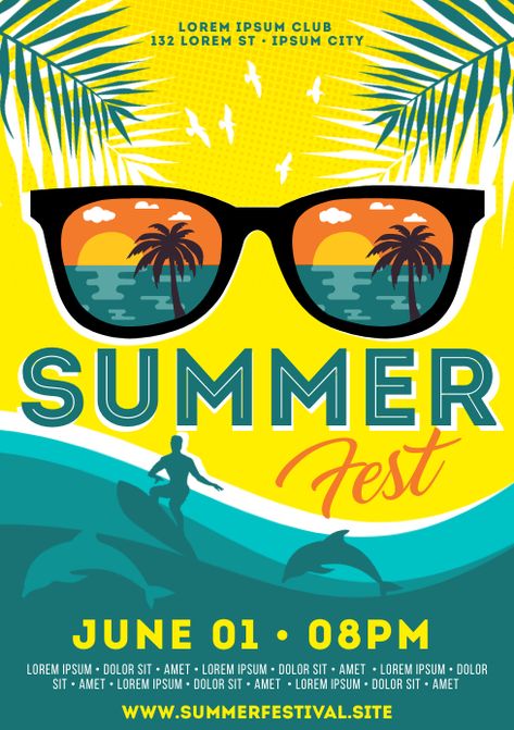 Summer Themed Poster, Summer Fashion Poster Design, Summer Festival Poster, Spring Poster, Festival Banner, Concert Poster Design, Summer Fest, Seasons Posters, Summer Promotion