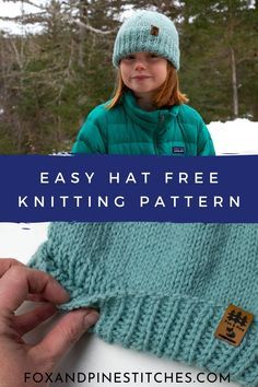 Fold Over Brim Hat Free Knitting Pattern Child Hat Knitting Pattern, Hat Free Knitting Pattern, Kids Hats Patterns, Easy Knit Hat, Beanie Pattern Free, Making Hats, Beanie Knitting Patterns Free, Knit Beanie Pattern, Baby Hat Knitting Pattern