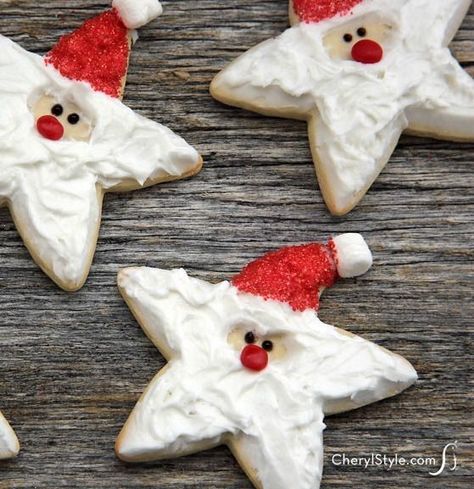 Santa Cookie Recipe, Diy Christmas Cookies, Star Shaped Cookies, Christmas Cookie Exchange, Santa Cookies, Xmas Cookies, Christmas Cookies Decorated, Christmas Sugar Cookies, Cookies Decorated