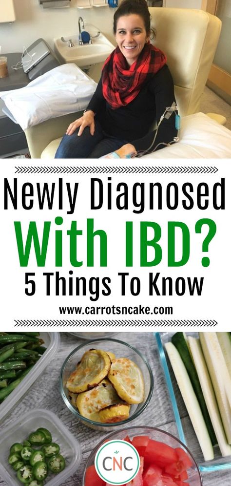 Being diagnosed with IBD was certainly overwhelming for me when it happened over 5 years ago. I've learned a lot since being diagnosed and realize just how many mistakes I've made along the way. I want to share 5 things I wish I had know with those of you at the beginning of your IBD journey so that you learn from them instead of suffering longer than you need to.  Newly Diagnosed with IBD? 5 Things to Know https://carrotsncake.com/newly-diagnosed-with-ibd-5-things-to-know/  #IBD #autoimmune #co Ibd Friendly Recipes, Irritable Bowel Disease Diet, Ibd Aid Recipes, Ibd Diet Recipes, Ibd Recipes, Ibd Diet, Fibroid Diet, Crohns Diet, Irritable Bowel Disease