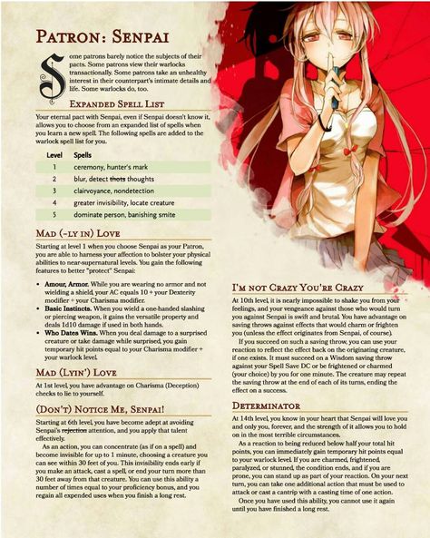 Warlock Patrons 5e Homebrew, Warlock Patron, Dnd Warlock, Dnd Subclasses, Homebrew Classes, Warlock Dnd, Dungeons And Dragons Races, Dnd Character Sheet, Dnd Homebrew