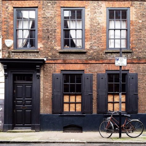 Red Brick House Exterior, Black Shutters, Orange Brick, Red Brick House, Brick Exterior House, Black Windows, Renovation Design, Brick Facade, Old Bricks