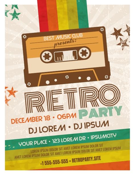 RETRO PARTY FLYER Vintage Flyer Design, Y2k Template, Retro Party Poster, Retro Backdrop, Farewell Ideas, Y2k Poster, Vintage Template, Social Media Posting Schedule, Y2k Posters