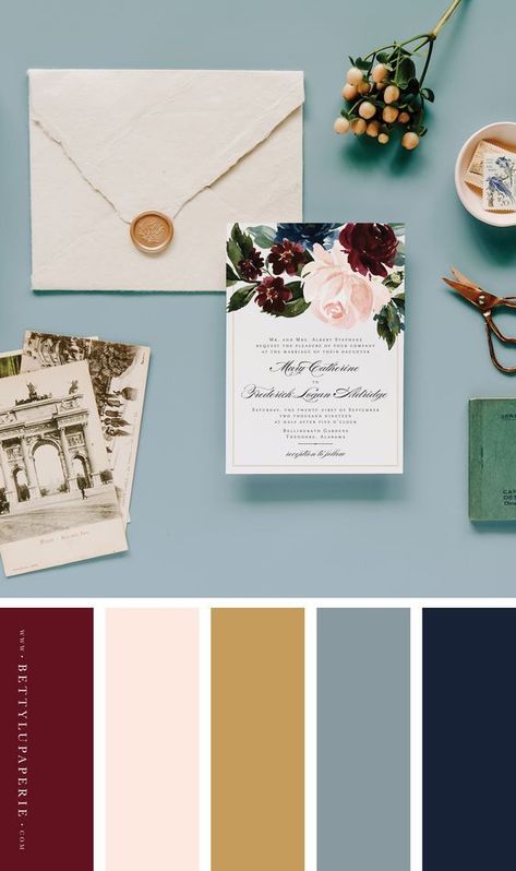 Burgundy And Blue Color Palette, Burgundy And Dusty Blue Wedding, Maroon Color Palette, Burgundy Colour Palette, Boho Wedding Colors, Blush Color Palette, Winter Wedding Colors, Blush Wedding Invitations, Wedding List