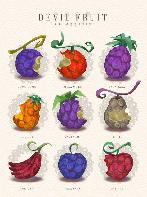 Frutas o Nueces demoniacas Gum Gum Fruit One Piece, Yami Yami No Mi, Kaku One Piece, Devil Fruit, Zoro Roronoa, Fruit Cartoon, One Piece Tattoos, Pieces Tattoo, Fruit Wallpaper