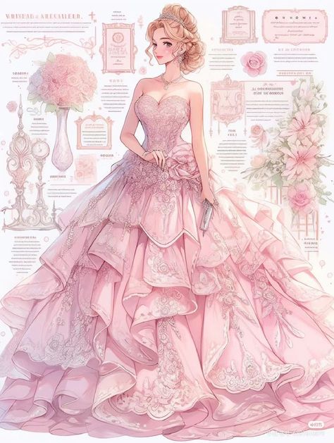 Nature Checklist, Pink Victorian Dress, Fashion Illustration Design, Era Victoria, Dress Anime, Gowns Dresses Elegant, Fantasy Princess, Fashion Design Collection, Dress Art