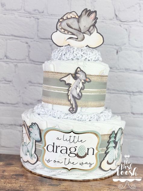 Fairytale Baby Shower Theme, Mythical Kingdom, Medieval Baby, Fairytale Baby Shower, Dragon Baby Shower, Unique Diaper Cakes, Dragon Nursery, 8 Cake, Baby Shower Theme Decorations