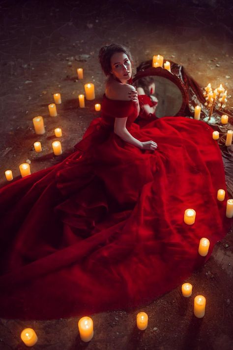 Lady with candles by Black-Bl00d on DeviantArt Candle Photoshoot, Red Ball Gown, Candles Photography, Fairytale Photography, Fantasy Dresses, Fantasy Photography, Halloween Photoshoot, Dark Beauty, Birthday Photoshoot