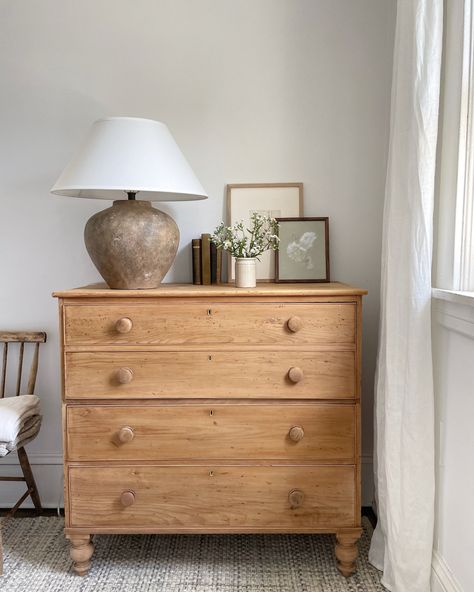 saying I’m obsessed with this lamp is an understatement! perfect for an antique pine dresser Dresser Bedroom Aesthetic, Natural Wood Dresser, Pine Bedroom, Shoppe Amber Interiors, Amber Interiors, Dresser Decor, Decoration Inspiration, Calabria, Bedroom Aesthetic