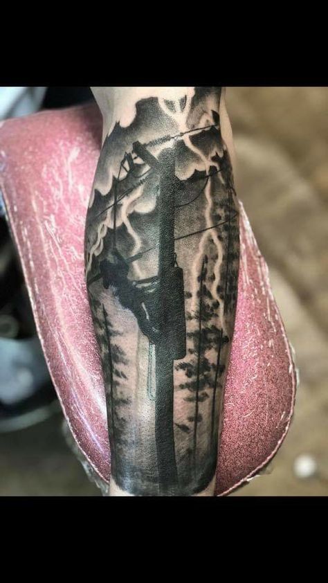 Electrical Lineman Tattoos, Linemen Tattoos, Negative Space Tattoos, Lineman Tattoos, Electrical Lineman, Plant Building, Negative Space Tattoo, Cool Arm Tattoos, Arm Tattoos