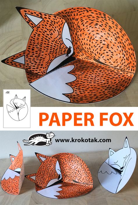 children activities, more than 2000 coloring pages Sleep Art, Paper Fox, Fox Crafts, Sleeping Animals, Diy Lampe, Children Activities, Elementary Art Projects, Paper Animals, School Art Projects