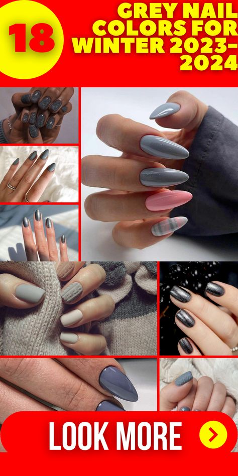 Stay ahead of the nail game with grey nail colors for winter 2023-2024. Whether you prefer a sleek and simple grey shade or want to experiment with stylish designs that incorporate pink and blue, our collection offers a wide range of options. Discover the latest nail shapes and colors to keep your nails on-trend in 2023-2024. Winter Nails 2023 Trends Acrylic Almond, Grey Nail Colors, Almond Dip Nails, Pink And Grey Nails, Nail Colors For Winter, Nails 2023 Trends, Winter Nail Colors, Matte Nail Colors, Grey Nail