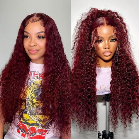 PRICES MAY VARY. 99j Burgundy Deep Wave Wigs Material:100% Brazilian virgin human hair lace front wigs for women,human hair cut from healthy young female hair directly;soft and natural,healthy and vibrant,comfortable against skin Burgundy Lace Frontal Wigs Advantage:pre-plucked natural hairline with baby hair,soft & durable;180% density curly wigs are full and thick,true to length and weight.Suitable for party,birthday,cosplay,travel,celebration,wedding,graduation and daily life HD Transparent L Burgundy Deep Wave, Frontal Wig Hairstyles, Hd Lace Frontal, Remy Hair Wigs, Birthday Travel, Lace Front Wigs Human Hair, Remy Human Hair Wigs, Female Head, Curly Lace Front Wigs