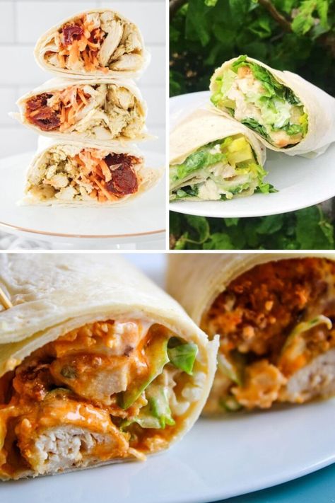 12 easy chicken lunch wrap ideas that can be made with leftover chicken. Use leftover chicken tenders or chicken breast to make these easy lunch wraps in just minutes! Perfect for a quick lunch at home or at work Easy Lunch Wraps, Rotisserie Chicken Wrap, Leftover Chicken Wraps, Leftover Chicken Breast Recipes, Recipe Using Leftover Chicken, Chicken Wrap Recipes Easy, Chicken Salad Wrap Recipe, Easy Chicken Wrap, Rotisserie Chicken Recipes Leftover