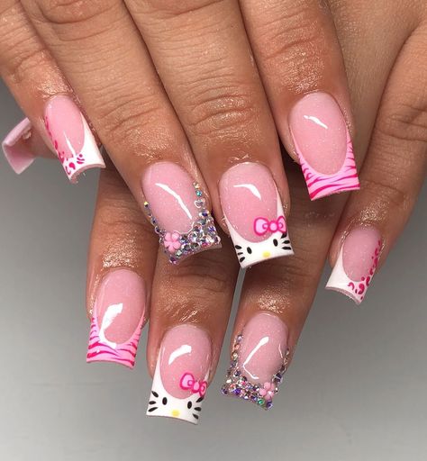 Hello Kitty Nails Art, Disney Acrylic Nails, Hard Nails, Nails Cute, Colored Acrylic Nails, Girly Acrylic Nails, Cute Acrylic Nail Designs, Hello Kitty Nails, Dope Nail Designs