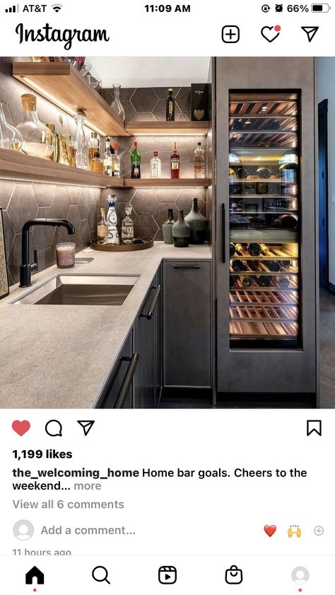 Kitchen Liquor Cabinet Ideas, L Shape Wet Bar, Basement Posts, Bar With Full Size Refrigerator, Basement Wine Bar, Basement Bar With Tall Wine Fridge, L Shape Basement Bar, Basement Dry Bar With Full Size Refrigerator, Basement Wet Bar Full Size Fridge