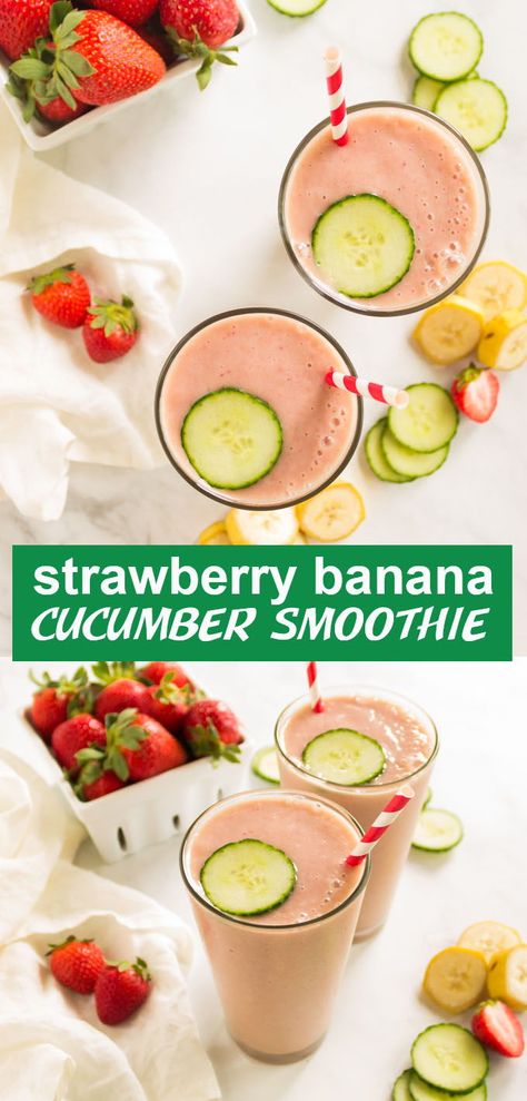 Cucumber Smoothie, Banana Smoothie Bowl, Banana Smoothie Recipe, Healthy Strawberry, Strawberry Banana Smoothie, Cucumber Recipes, Smoothie Diet Plans, Vegan Smoothies, Strawberry Smoothie