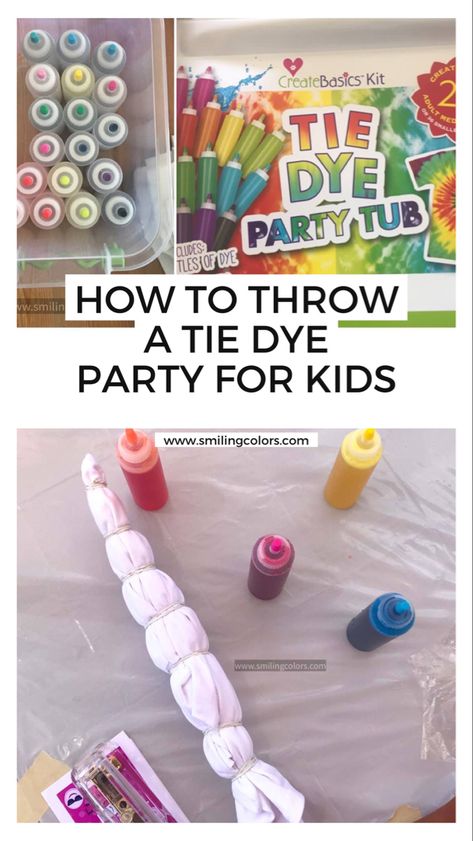 Plan and prep for a summer tie dye party with kids! Its easier than you think and a blast for both kids and parents! Tie Dye Pinata, Tie Dye Station Birthday Parties, Tie Dye Party Ideas Birthdays, Tie Dye Party Ideas, Tie Dye Station, Tye Dye Party, Kids Tie Dye Party, Tie Dye For Kids, Sleepover Bday