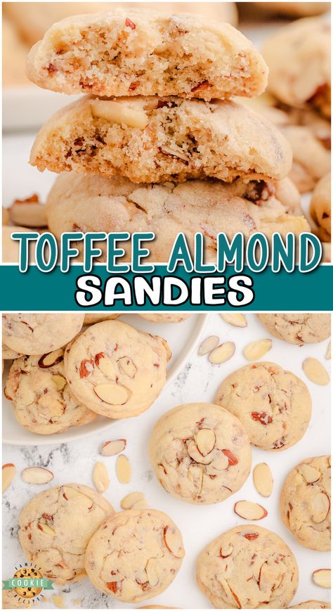 cookies with almonds, cookies with toffee, butter cookies Sliced Almond Cookies, Almond Cookies Recipes, Almond Treats, Cookies With Almonds, Almond Sugar Cookies, Almond Meal Cookies, Almond Toffee, Almond Butter Cookies, Toffee Cookies