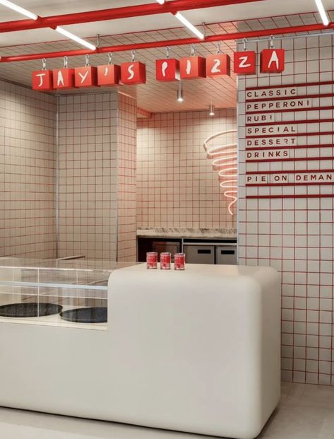 Takeaway Restaurant Design, White Restaurant Design, Pixel Restaurant, Pizzeria Design Interior, Retro Cafe Design, Pizza Restaurant Design Interior, Pizza Interior Design, Pizza Shop Design, Pizza Restaurant Interior