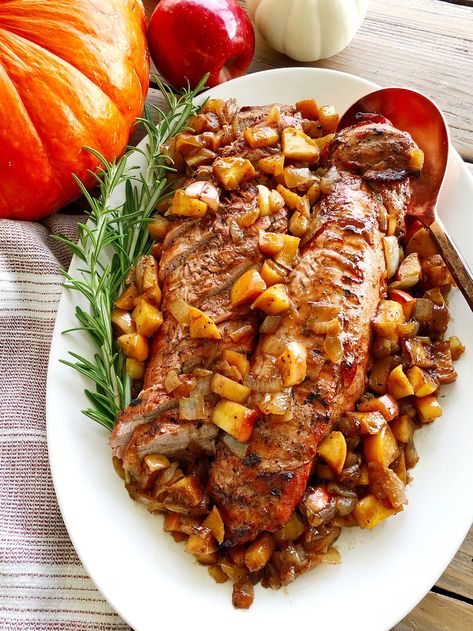 Pork Tenderloin with Apples and Onions — The Salt And Stone Pork Tenderloin With Apples, Pork Loin Recipes Oven, Best Pork Tenderloin Recipe, Salt And Stone, Apple Cider Pork, Roasted Pork Tenderloin Recipes, Balsamic Pork Tenderloins, Apples And Onions, Apple Pork Tenderloin