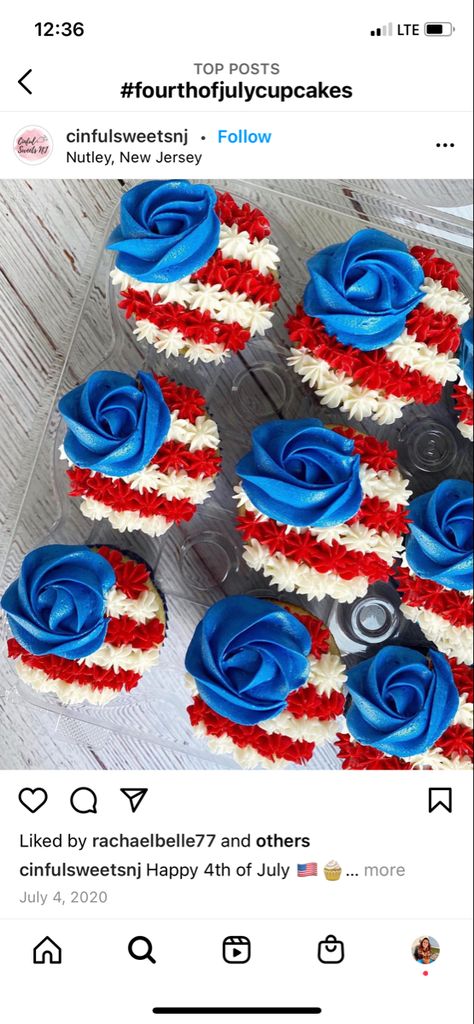 July 4 Cupcake Ideas, 4th Of July Firework Cupcakes, Easy Dessert Recipes 4th Of July, Forth Of July Sweets, 4th Of July Muffins, 4th July Cupcakes Ideas, Fourth Of July Mini Cakes, Veterans Day Cookie Cake, 4th Of July Bday Cake