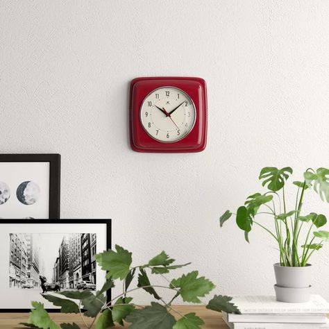 Zipcode Design Campden Wall Clock & Reviews | Wayfair Mcm Bedroom, Bright Palette, Living Room Mantel, Retro Wall Clock, Diy Bird Feeder, Retro Clock, Vintage Inspired Decor, Square Wall Clock, Tabletop Clocks