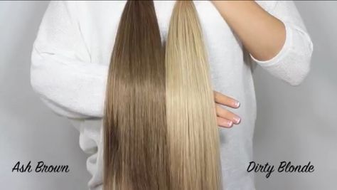 Bellami Extensions:  Ash Brown vs. Dirty Blonde Bellami Ash Brown Extensions, Dirty Blonde Extensions, Bellami Extensions, Brown Extensions, Blonde Extensions, Ginger Hair Color, Ash Brown, Colorful Hair, Dirty Blonde