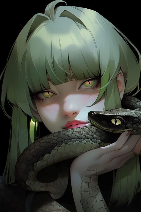 Snake Anime, Kpop Fanart, One Day, Green, Anime, Hair