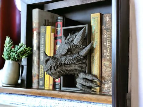 Dragon Book End Nook 3D Printed Choose Color Fantasy Horror Book Shelf Decor Book End - Etsy 3d Printer Bookends, Dungeons And Dragons 3d Print, Harry Potter Dragon Book Sculpture, 3d Printer Dragon, Forest Book Nook Shelf Insert, 3d Printing Art, Horror Book, Bookshelf Decor, Book Dragon