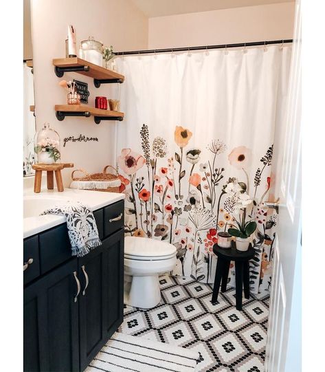 Shower Curtain Floral Wave - Threshold™ : Target Target Shower Curtains, Restroom Decor, Bathroom Decor Apartment, Casa Vintage, White Shower Curtain, Bathroom Refresh, Apartment Bathroom, Small Bathroom Decor, Apartment Inspiration