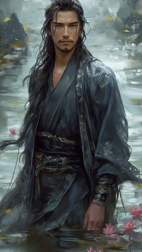 Ronin Samurai, Chinese Warrior, Character Inspiration Male, Japanese Warrior, Japanese Characters, Samurai Art, Fantasy Male, Character Design Male, Hair Long