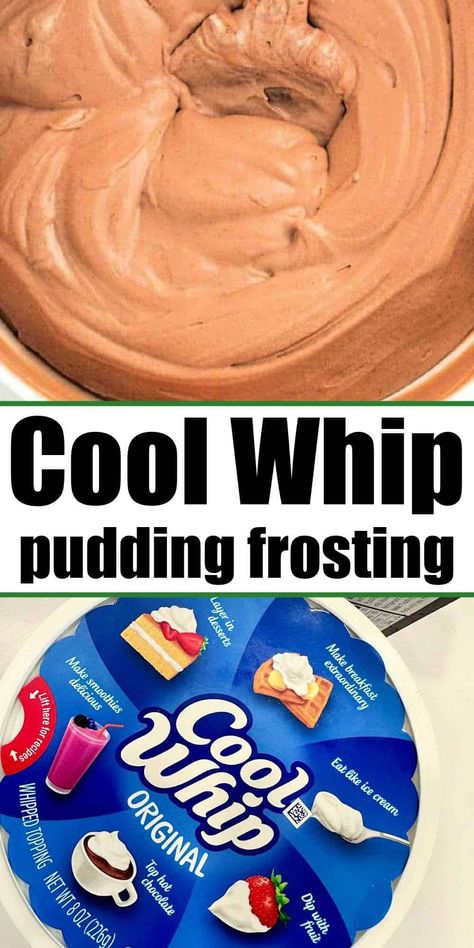 Creamy Cool Whip pudding frosting with 3 ingredients is here. Instant pudding frosting is thick for cakes, in between layers or cupcakes. Cool Whip Pudding Frosting Recipe, Instant Pudding Frosting, Cool Whip Pudding Frosting, Cool Whip Icing Recipe, Cool Whip Pudding, Whipped Icing Recipes, Pudding Icing, Whipped Chocolate Frosting, Recipes With Cool Whip