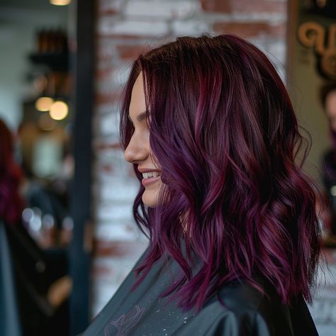 25+ Stunning Purple Hair Color Ideas You Need To Try This Year - Flo's Blog Deep Purple Hair Color, Neon Looks, Deep Plum Hair, Deep Purple Hair, Unique Hair Color, Bright Purple Hair, Purple Hair Color Ideas, Lavender Shades, Long Sleek Hair