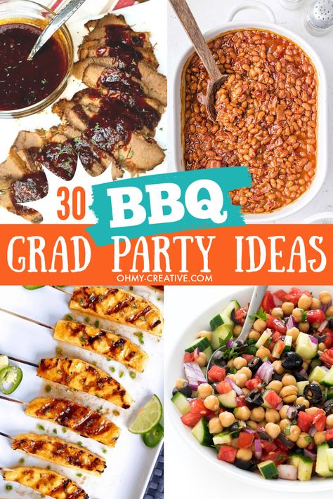 Soak up the sun and include these BBQ Graduation Party Ideas in your party's menu. They are no-fuss, easy recipes everyone loves. The food is one of the most important Graduation Party Ideas you'll plan. All of the recipes in this post are portable and delicious, and they will feed a crowd! Also, they are great make ahead recipes so food prep is easy. No matter what type of food you like, you will find something to make from this list. Bulk Bbq Food, Grad Party Bbq Food Ideas, Graduation Bbq Ideas, Barbeque Menu Ideas Food, Graduation Party Bbq Ideas, Bbq Graduation Party Ideas High Schools, Barbecue Graduation Party Ideas, Pulled Pork Graduation Party, Graduation Bbq Party Ideas Food