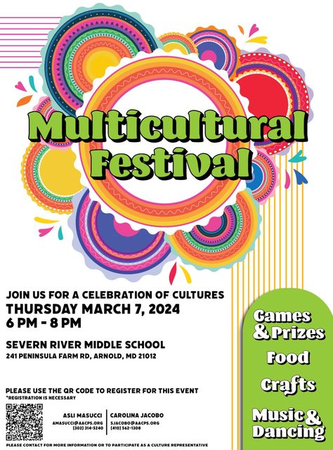 AACPS Multicultural Festival | Pasadena Multicultural Night, Multicultural Festival, Pta Board, College Information, Bay Breeze, Riviera Beach, John The Evangelist, Creative Circle, March 7th