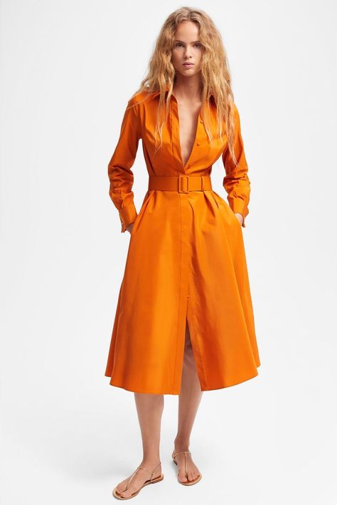 Taffeta shirt dress orange - CH Carolina Herrera United States Shirt Collar Dress, Orange Dress Shirt, Carolina Herrera Bags, Inexpensive Dresses, Shirt Collar Pattern, White A Line Dress, Poplin Shirt Dress, Ch Carolina Herrera, Dress Orange