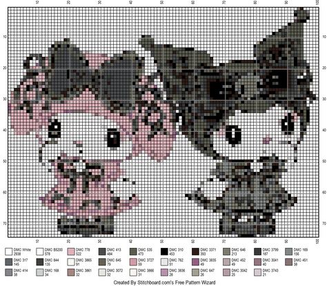 Sanrio Cross Stitch Pattern, Kuromi Cross Stitch, Sanrio Cross Stitch, Sanrio Crochet, Dragon Cross Stitch, Pixel Art Templates, Pixel Crochet, Pixel Art Grid, Tapestry Crochet Patterns