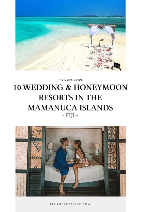 Wedding Resorts & Honeymoon Resorts in the Mamanuca Islands Just off the coast of Fiji’s mainland are the heavenly islands of the Mamanucas. Warm temperatures, glistening waters, island of soft sand and swaying palm trees… The Mamanuca Islands provide the perfect essence for that “Pacific Island” wedding or honeymoon. Why would you want to start the rest of your lives together anywhere else? Take a look at some of the most magical wedding and honeymoon resorts in the Mamanuca Islands to start p Fiji Accommodation, Fiji Honeymoon Resorts, Fiji Honeymoon, Wedding Resorts, Fiji Resort, Fiji Wedding, Romantic Resorts, Water Island, Honeymoon Resorts