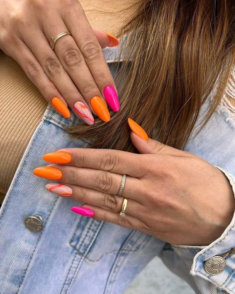 Orange and Pink Nails 20 Ideas: Adding a Splash of Vibrance to Your Style - women-club.online Orange And Pink Nails, Fantasy French, Blush Pink Nails, Cute Nail Colors, Sassy Nails, Long Nail Designs, Summery Nails, Orange Nails, Orange And Pink