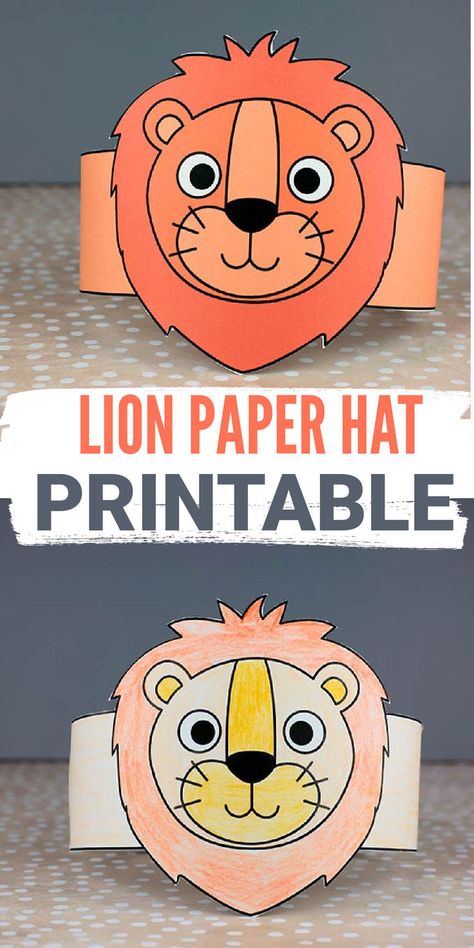 Zoo Crafts Preschool, Headband Template, Jungle Animal Crafts, Animal Party Hats, Hat Printable, Animal Crafts Preschool, Zoo Animal Crafts, Lion Craft, Animal Themed Birthday Party